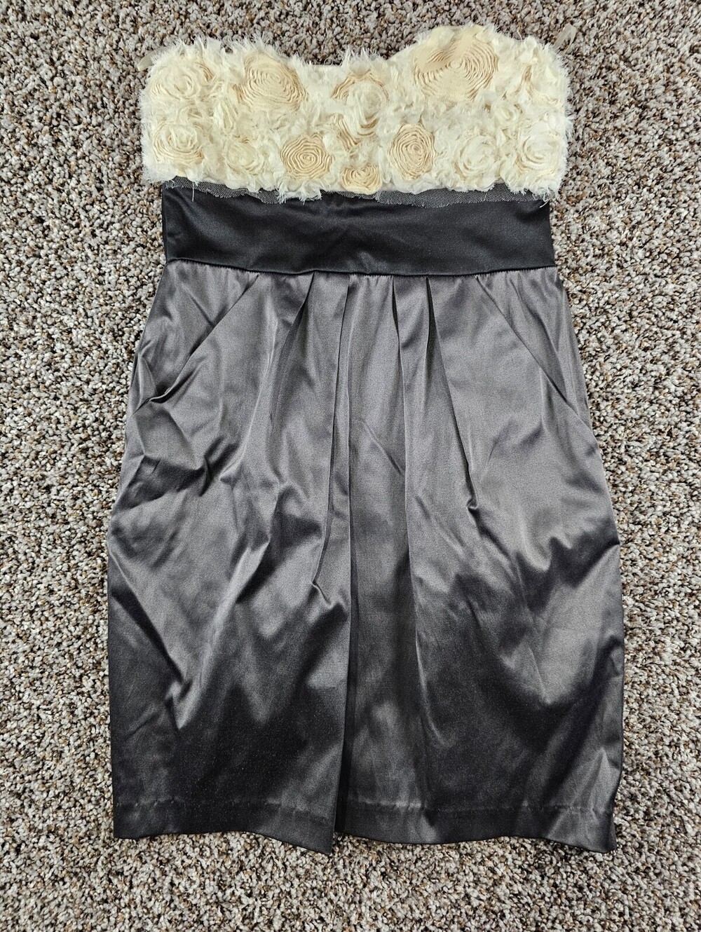 Vtg Y2K Xtraordinary Juniors Sz 3 Mini Dress Strapless Formal Satin Silver White